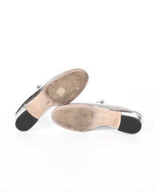 Chanel Silver Goatskin Mary Jane Shoes Size 39C