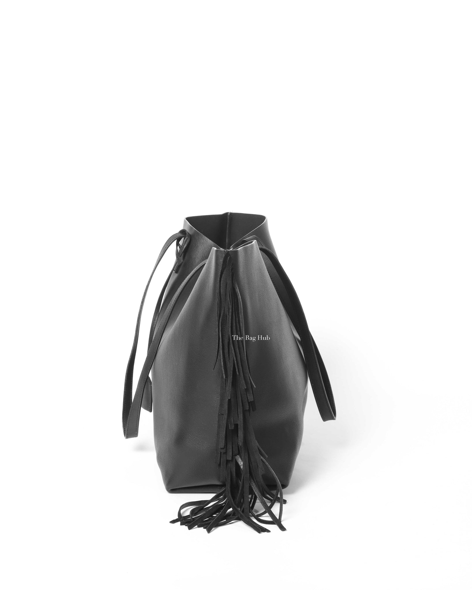 Saint Laurent Black Leather Fringe Shopping Tote Bag