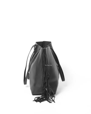 Saint Laurent Black Leather Fringe Shopping Tote Bag