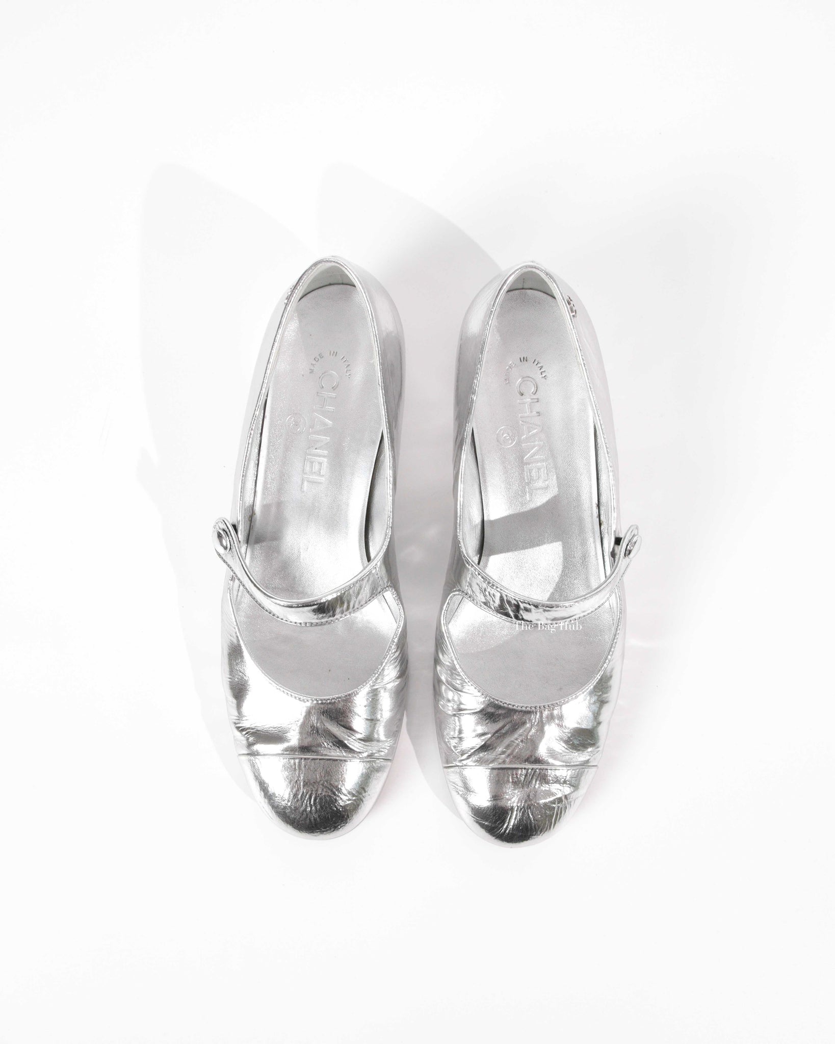 Chanel Silver Goatskin Mary Jane Shoes Size 39C