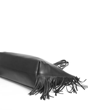 Saint Laurent Black Leather Fringe Shopping Tote Bag