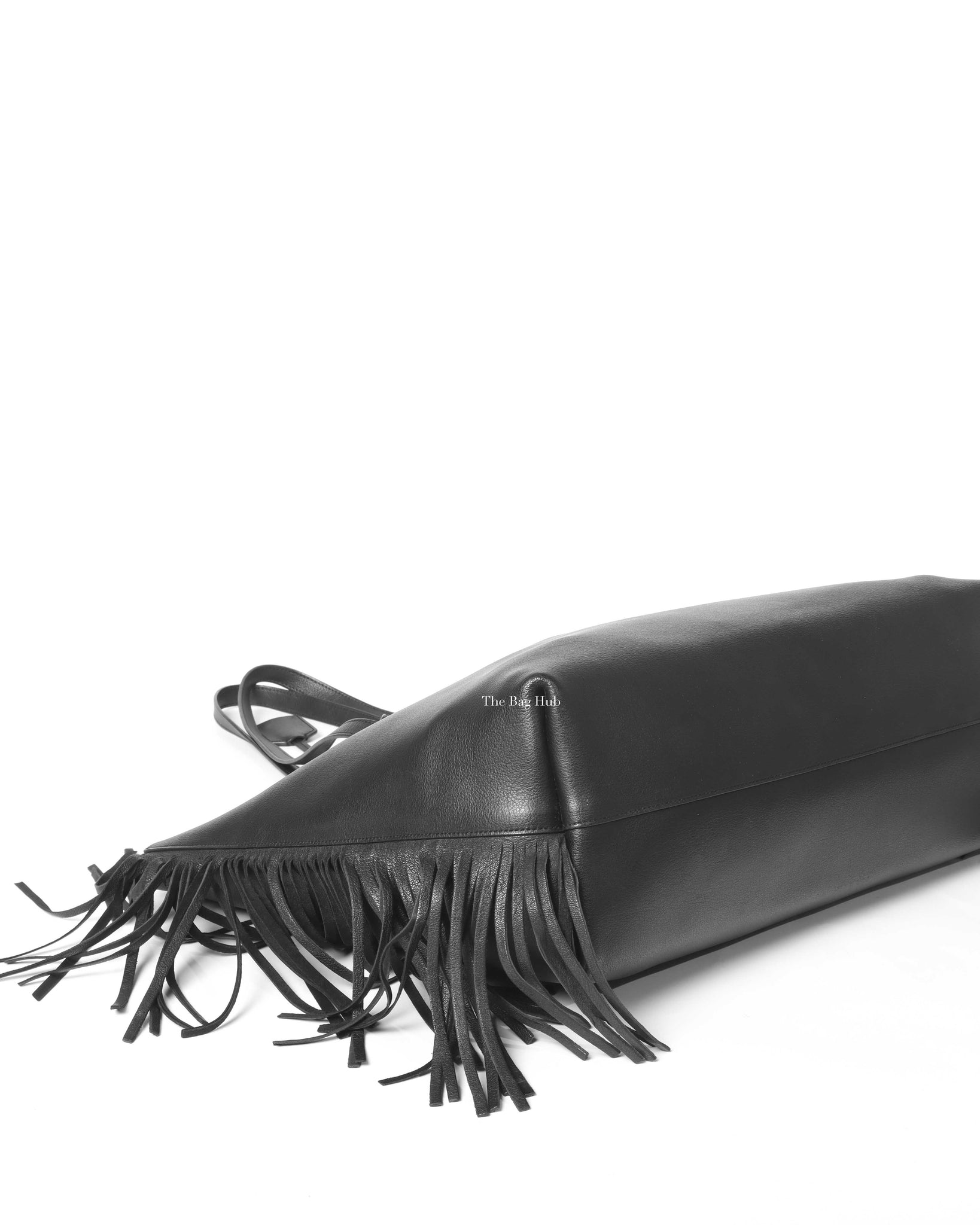 Saint Laurent Black Leather Fringe Shopping Tote Bag