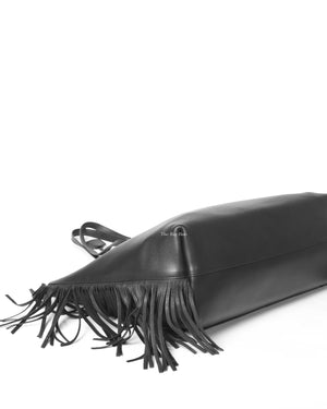 Saint Laurent Black Leather Fringe Shopping Tote Bag