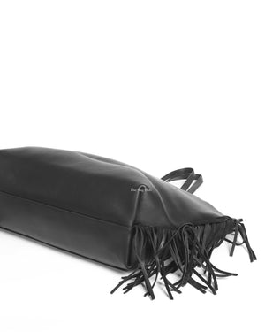 Saint Laurent Black Leather Fringe Shopping Tote Bag