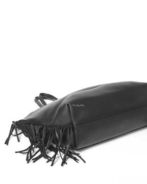 Saint Laurent Black Leather Fringe Shopping Tote Bag