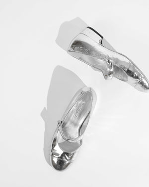 Chanel Silver Goatskin Mary Jane Shoes Size 39C