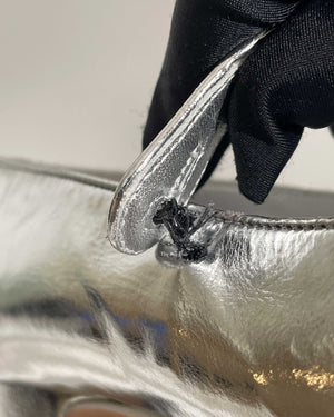 Chanel Silver Goatskin Mary Jane Shoes Size 39C