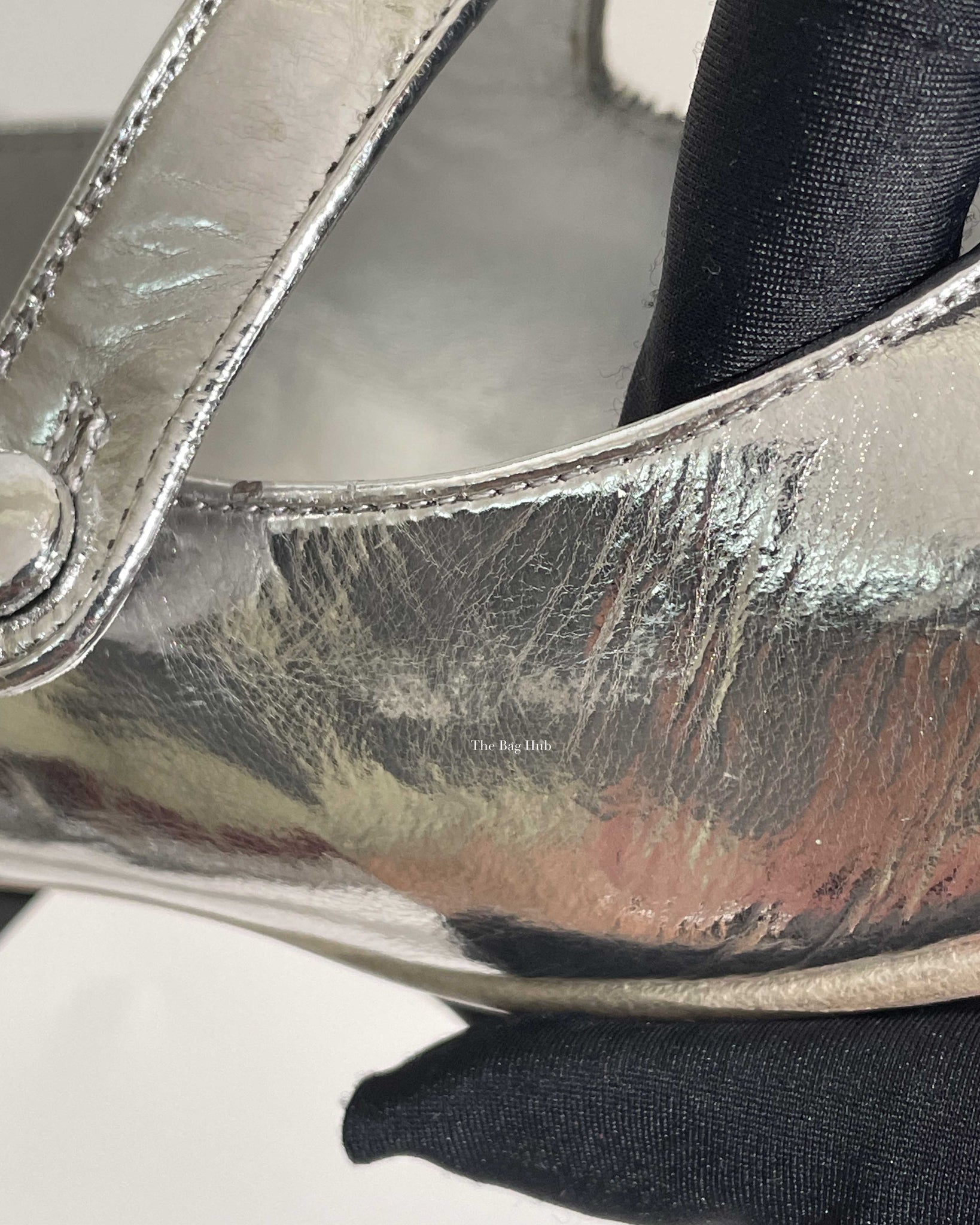 Chanel Silver Goatskin Mary Jane Shoes Size 39C
