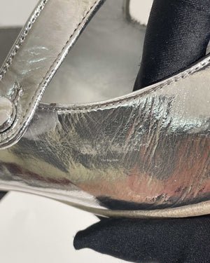 Chanel Silver Goatskin Mary Jane Shoes Size 39C