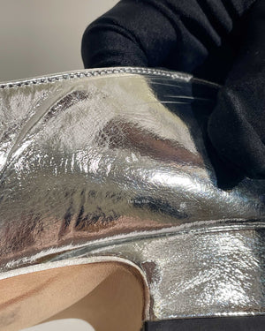 Chanel Silver Goatskin Mary Jane Shoes Size 39C