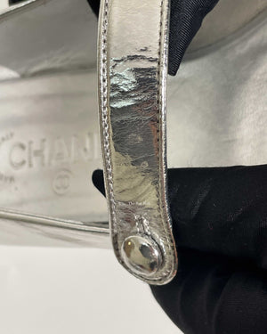 Chanel Silver Goatskin Mary Jane Shoes Size 39C