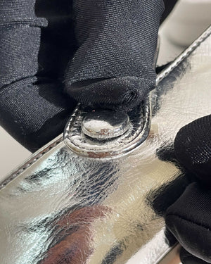 Chanel Silver Goatskin Mary Jane Shoes Size 39C