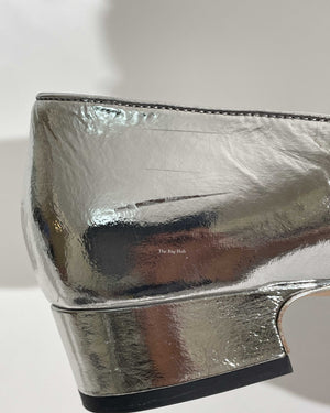 Chanel Silver Goatskin Mary Jane Shoes Size 39C