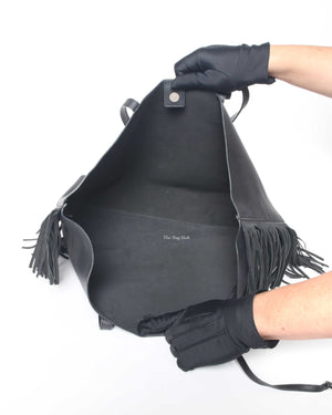 Saint Laurent Black Leather Fringe Shopping Tote Bag