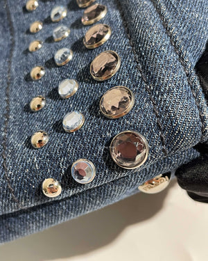 Prada Blue Denim Studed Canapa Tote 2Way Bag