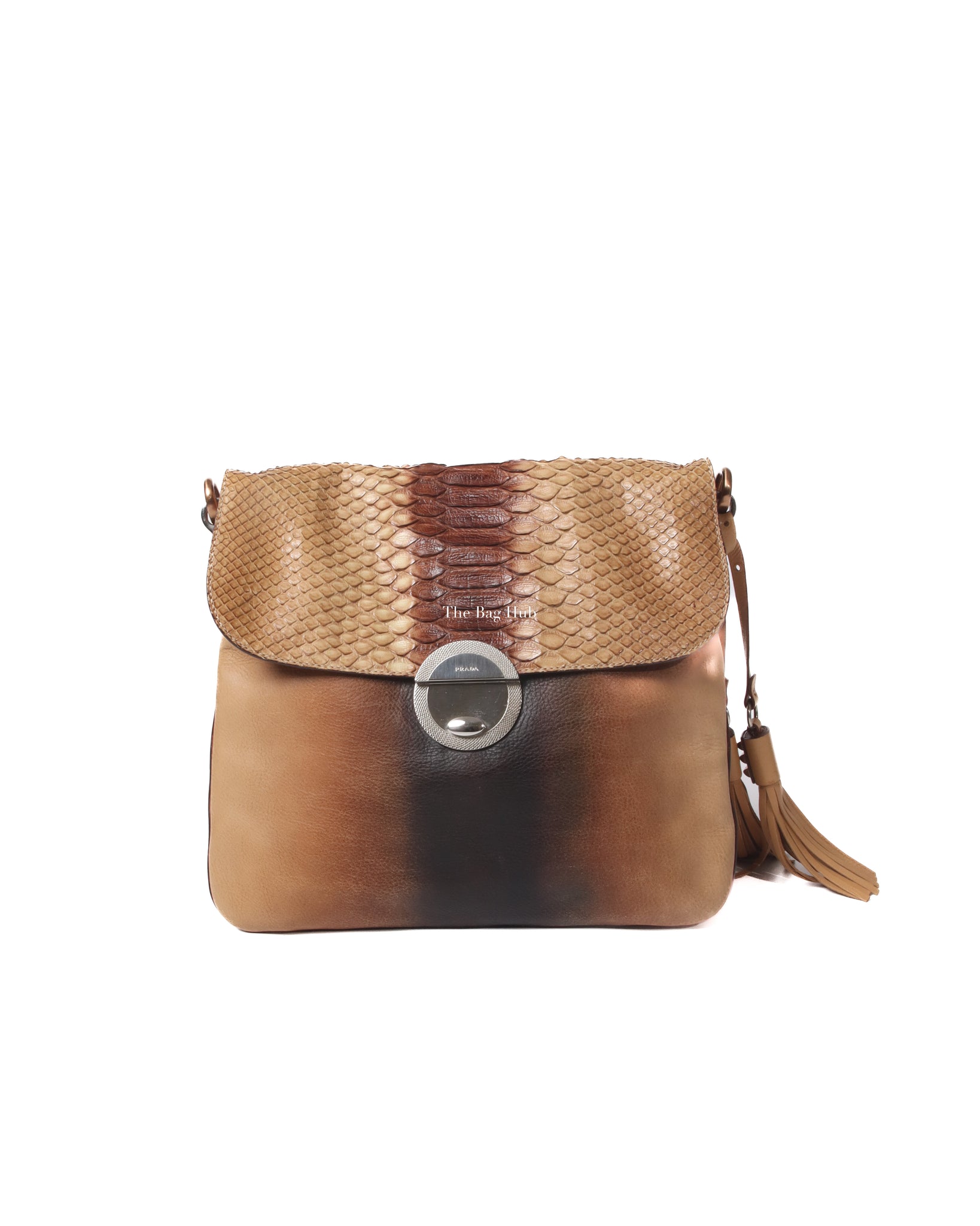 Prada Deserto Cuoio Vitello Pitone Shoulder Bag BR2470 - 2