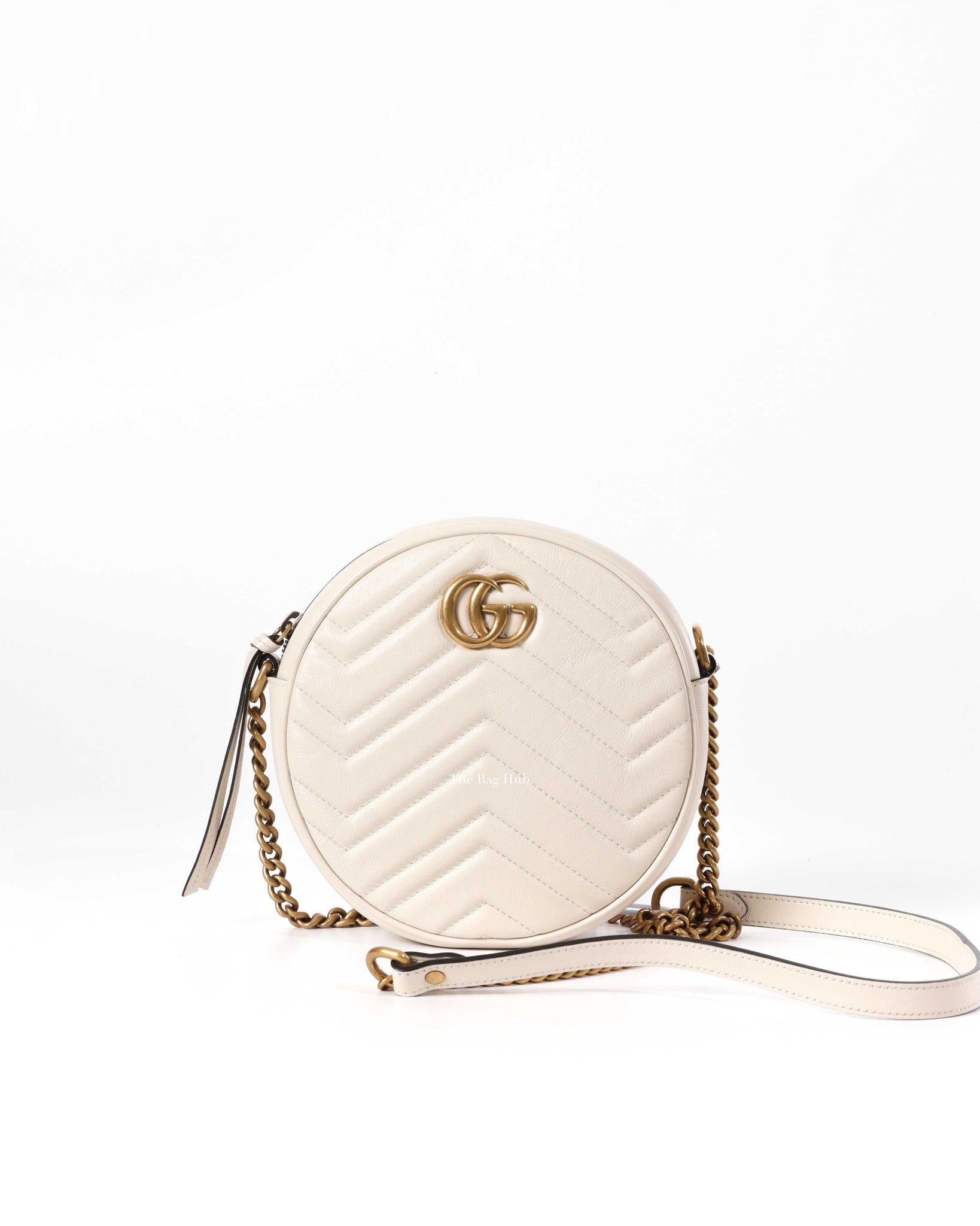Gucci White GG Marmont Mini Round Shoulder Bag-2