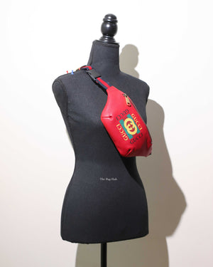 Gucci Red Grained Calfskin Retro Print Mini Belt Bag - 9