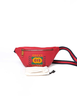 Gucci Red Grained Calfskin Retro Print Mini Belt Bag - 10