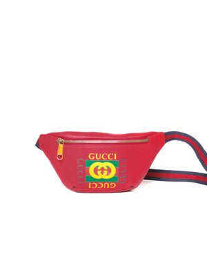 Gucci Red Grained Calfskin Retro Print Mini Belt Bag - 2