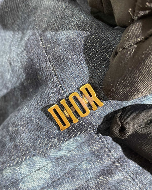 Dior Blue Washed Denim Cotton Kaleidiorscopic Brim Bucket Hat with Veil
