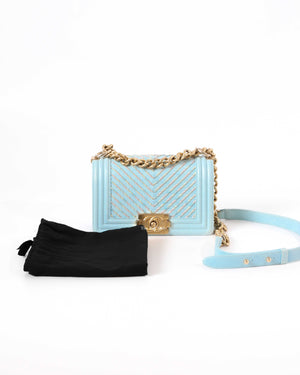 Chanel Light Blue Chevron Embroidered By The Sea Small Le Boy Bag GHW