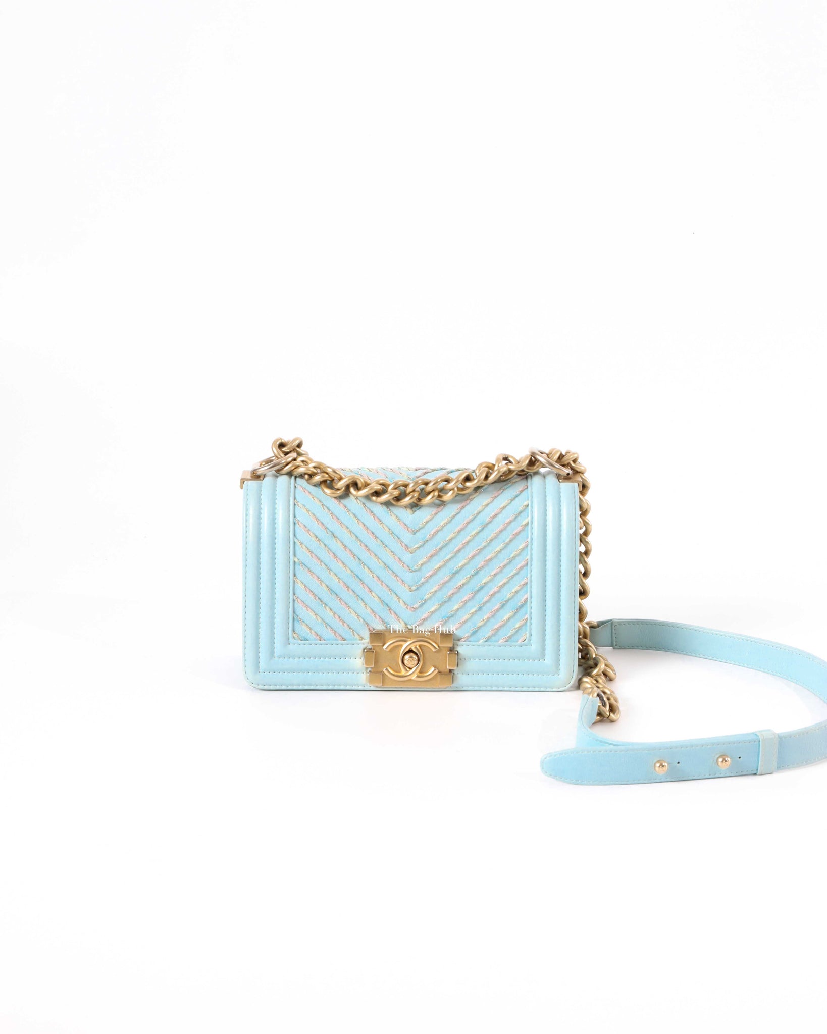 Chanel Light Blue Chevron Embroidered By The Sea Small Le Boy Bag GHW