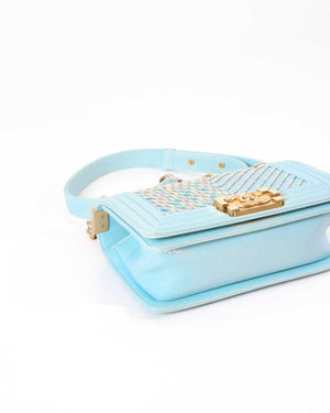 Chanel Light Blue Chevron Embroidered By The Sea Small Le Boy Bag GHW
