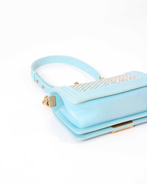 Chanel Light Blue Chevron Embroidered By The Sea Small Le Boy Bag GHW