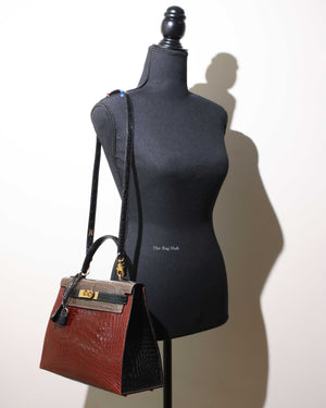 Hermes Vintage Tricolor Crocodile Kelly 28 GHW - 12