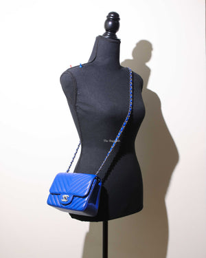 Chanel Royal Blue Caviar Chevron Mini Square Slingbag SHW - 11