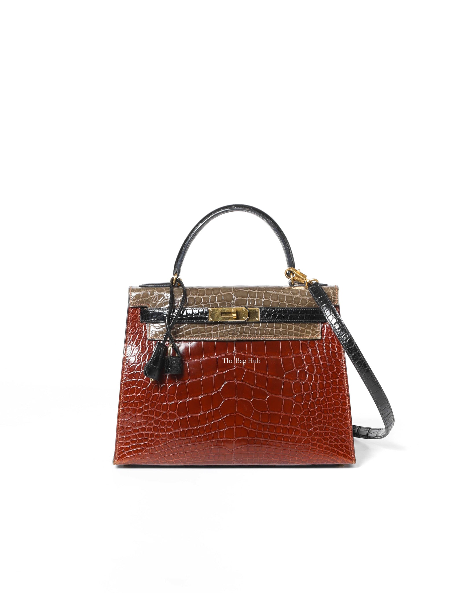 Hermes Tricolor Exotic Alligator Vintage Kelly 28 Bag GHW, Designer Brand, Authentic Hermes