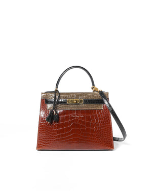 Hermes Vintage Tricolor Crocodile Kelly 28 GHW - 2