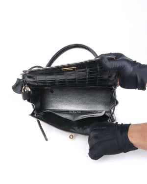 Hermes Vintage Tricolor Crocodile Kelly 28 GHW - 11