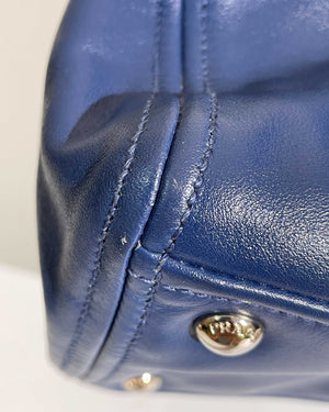 Prada Blue Soft Calf Double Zipped Tote Bag