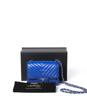 Chanel Royal Blue Caviar Chevron Mini Square Slingbag SHW - 12