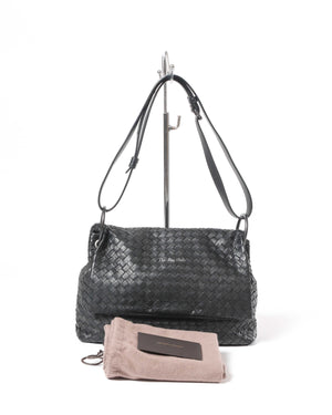 Bottega Veneta Black Intrecciato Nappa Loop Flap Medium Messenger Bag