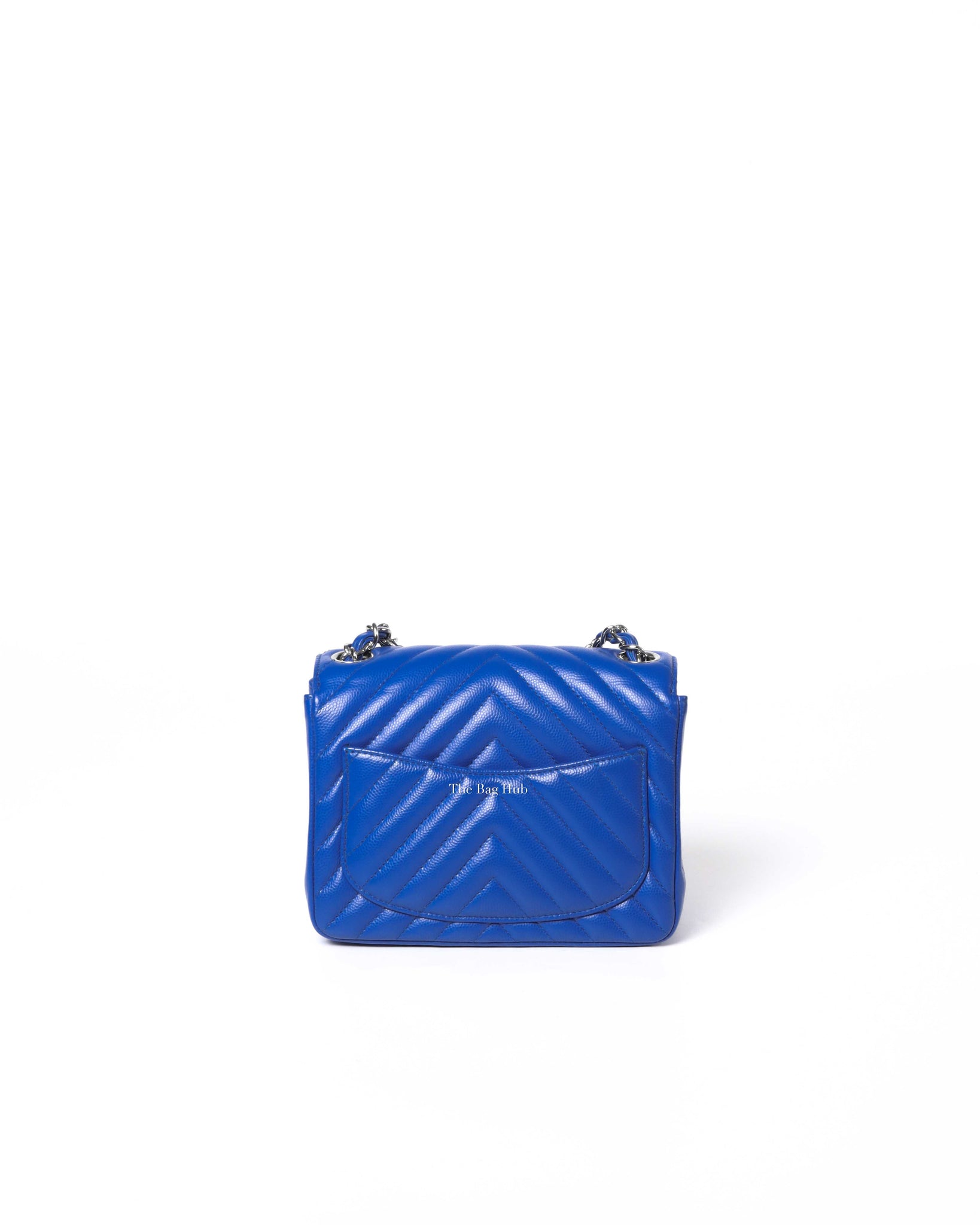 Chanel Royal Blue Caviar Chevron Mini Square Slingbag SHW - 3