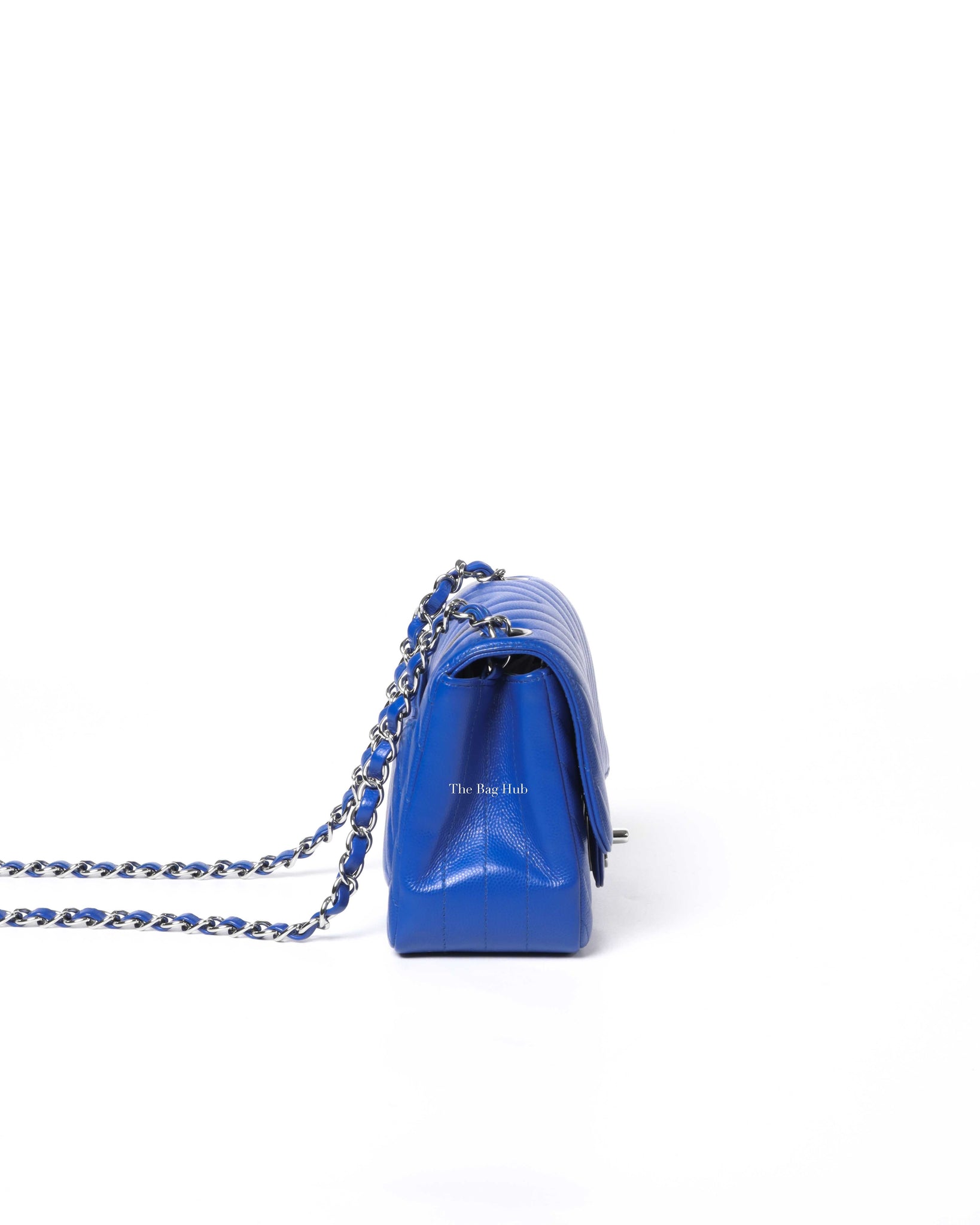 Chanel Royal Blue Caviar Chevron Mini Square Slingbag SHW - 4