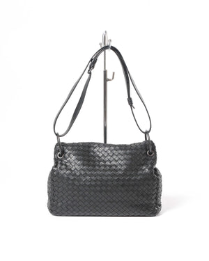 Bottega Veneta Black Intrecciato Nappa Loop Flap Medium Messenger Bag