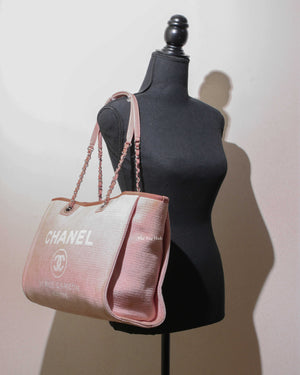 Chanel Pink Canvas Deauville Medium Tote Bag-12