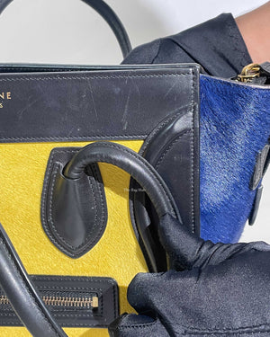 Celine Tri-Color Pony Hair And Leather Micro Luggage Tote Bag