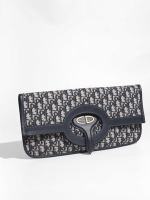 Dior Blue Oblique Jacquard Fold Over Clutch