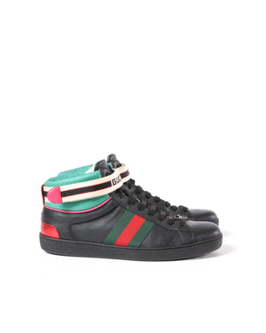 Gucci Black/Ace Web High Top Sneakers Size 10