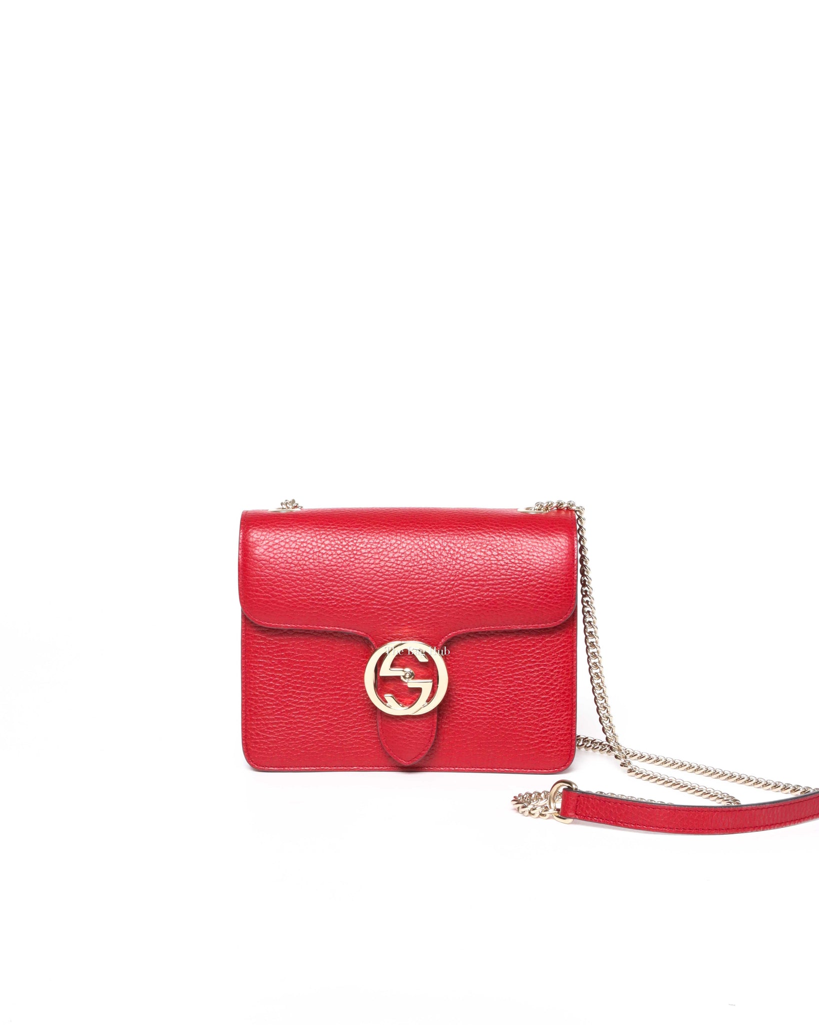 Gucci Red Leather Small Dollar Interlocking Chain Crossbody Bag
