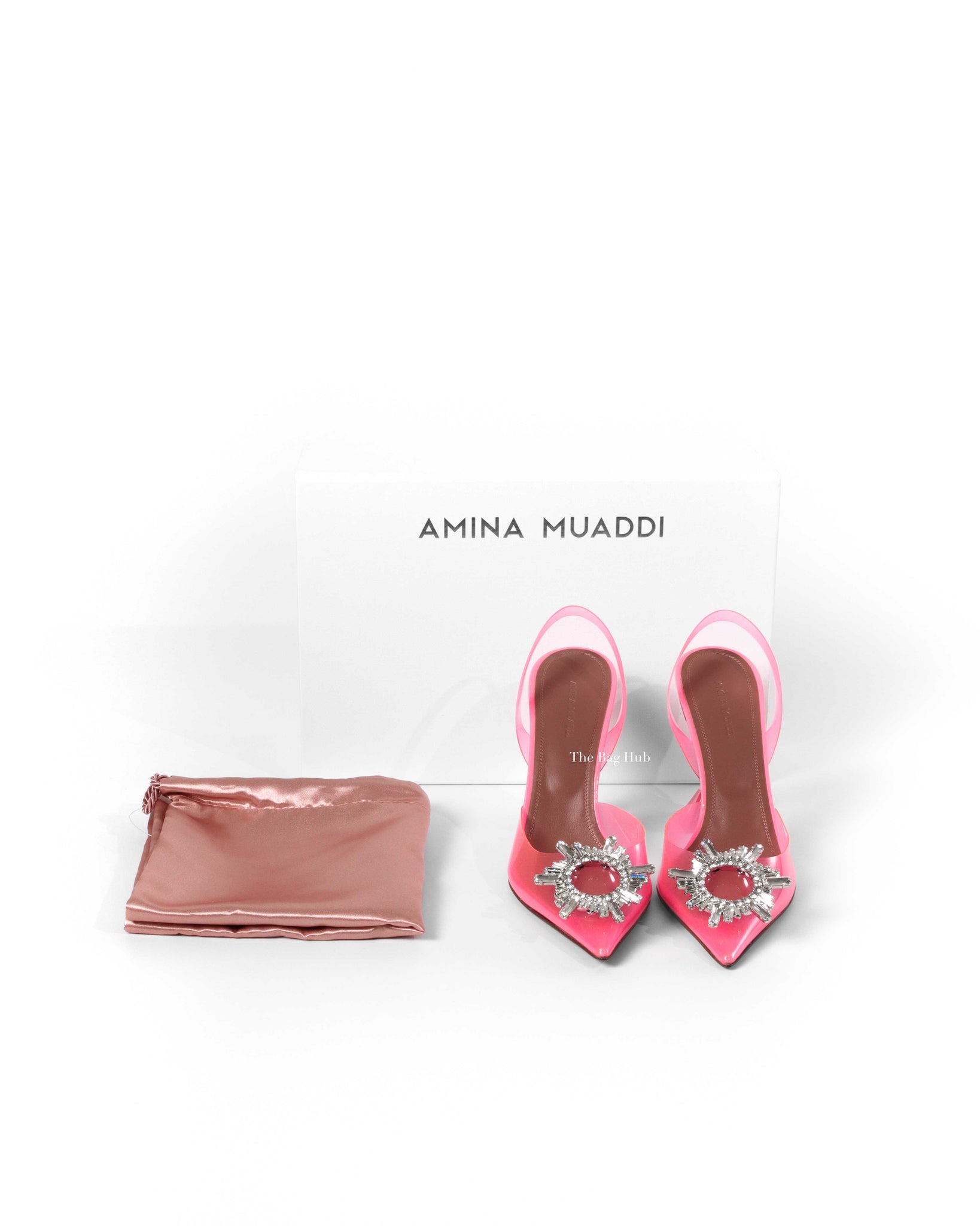 Amina Muaddi Pink Begum 95 Glass Sling Pumps Size 38