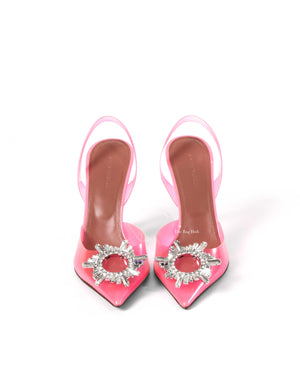 Amina Muaddi Pink Begum 95 Glass Sling Pumps Size 38