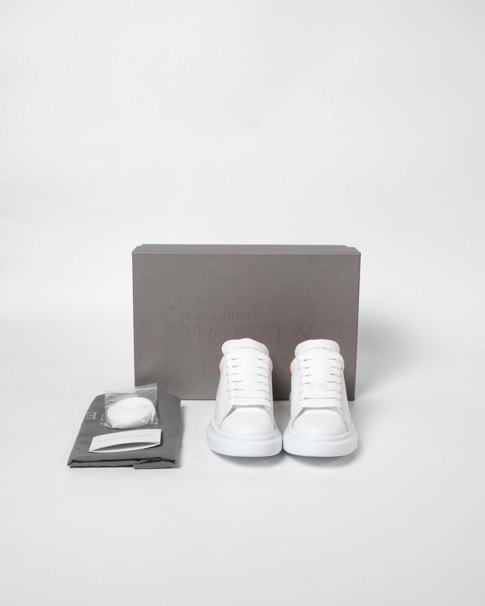 Alexander McQueen White/Lust Red Suede Heeltab Oversized Sneakers Size 38
