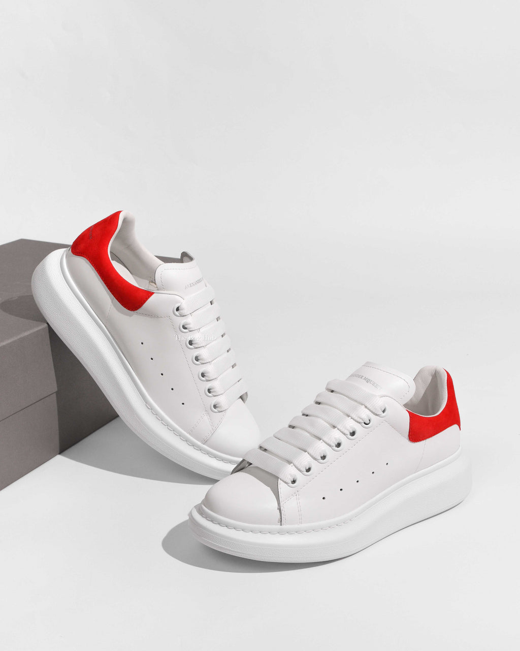 Alexander McQueen White/Lust Red Suede Heeltab Oversized Sneakers Size 38