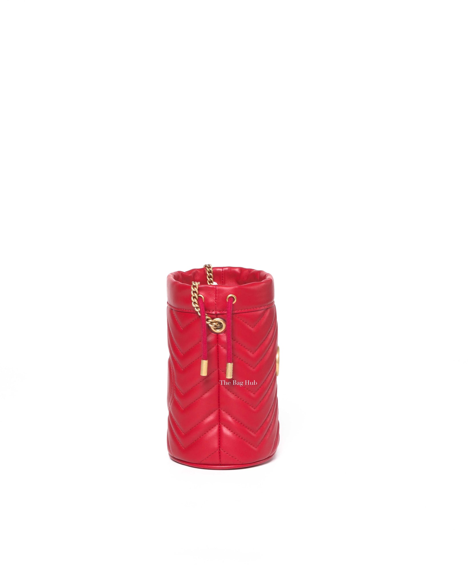 Gucci Red Leather GG Marmont Matelassè Mini Bucket Bag-4